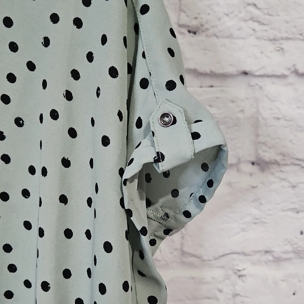 Maurices Light Green Blouse with Black Dots - Picture 3 of 5